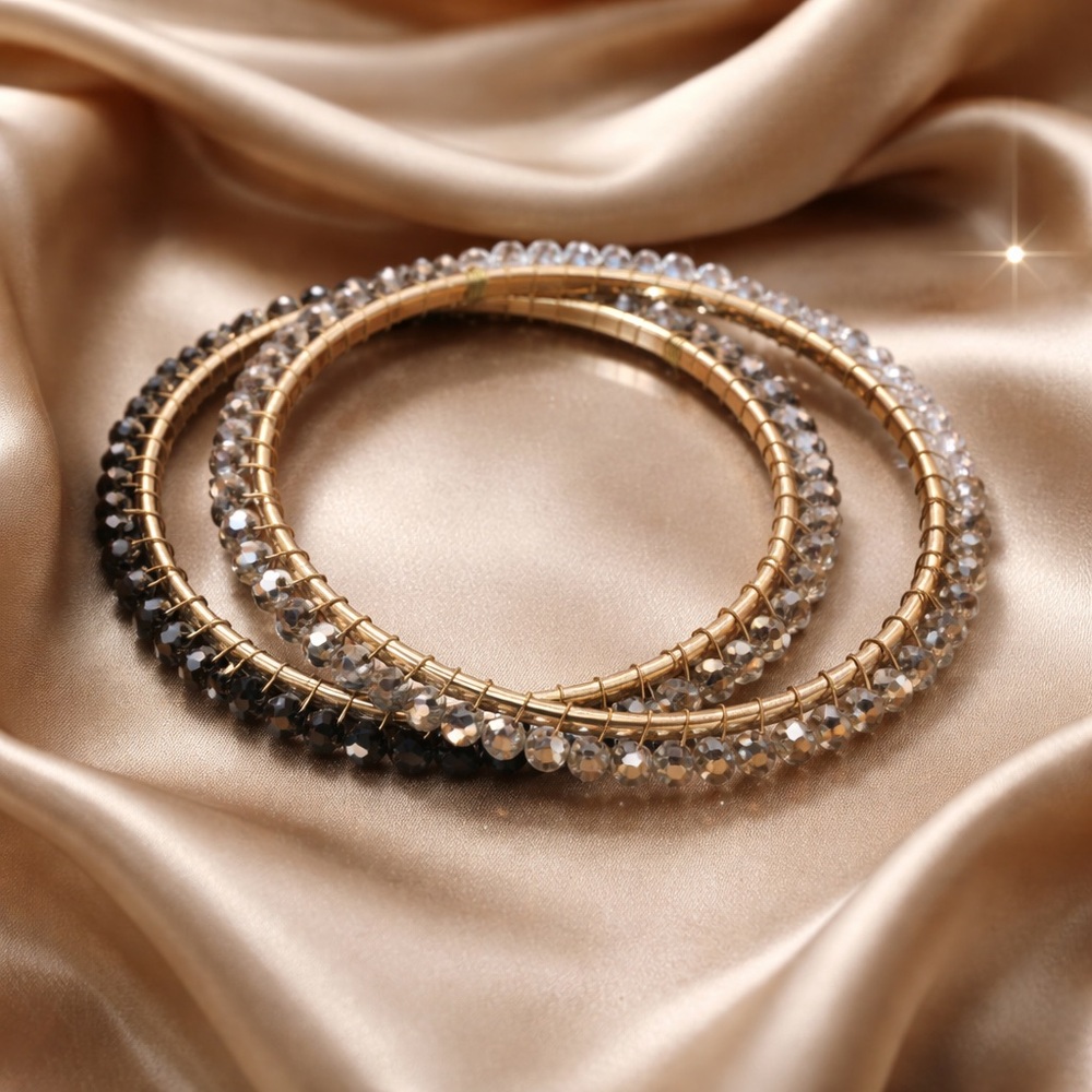 Elegant Gold and Black Crystal Bangle Set